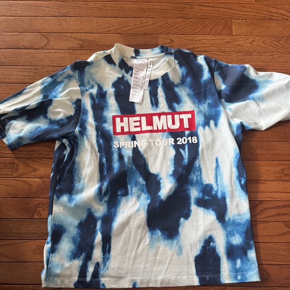 Helmut Lang Blue and White Tie-Dye Short Sleeve Tee